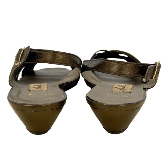 Amalfi Bronze Vintage Italian Leather Strappy Slingback Low Heel Sandals Sz 10AA - Picture 4 of 9